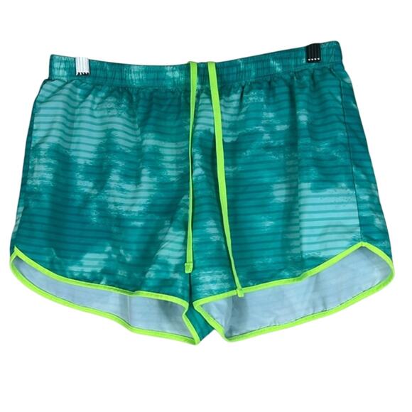 New Balance Athletic Running Shorts Womens L Teal Blue Striped Athleisure Gym - Picture 1 of 5